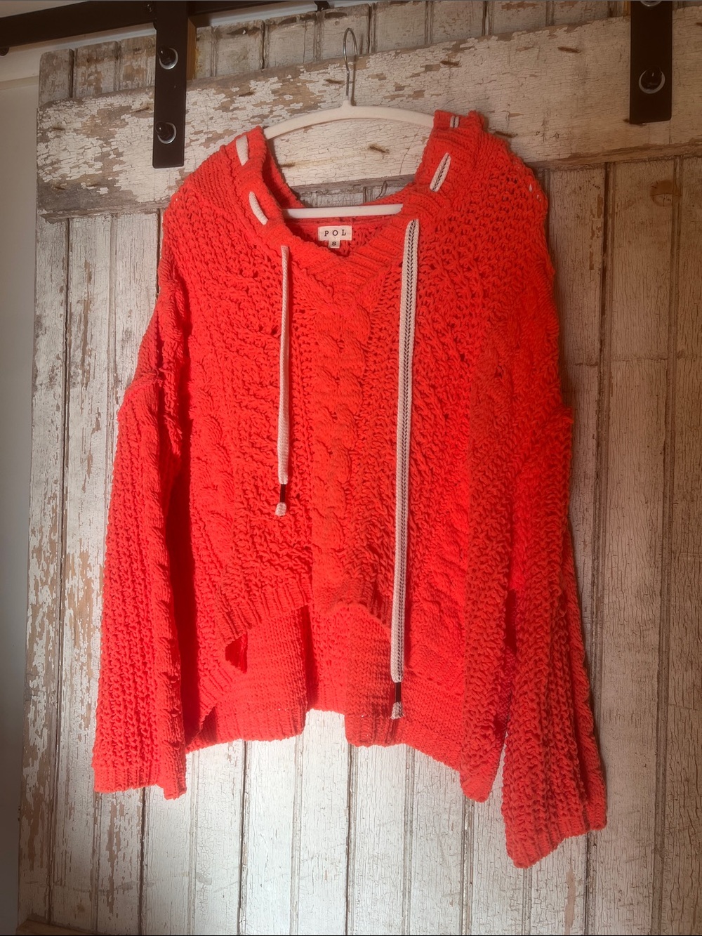 POL Coral Chunky Cable-Knit Hoodie